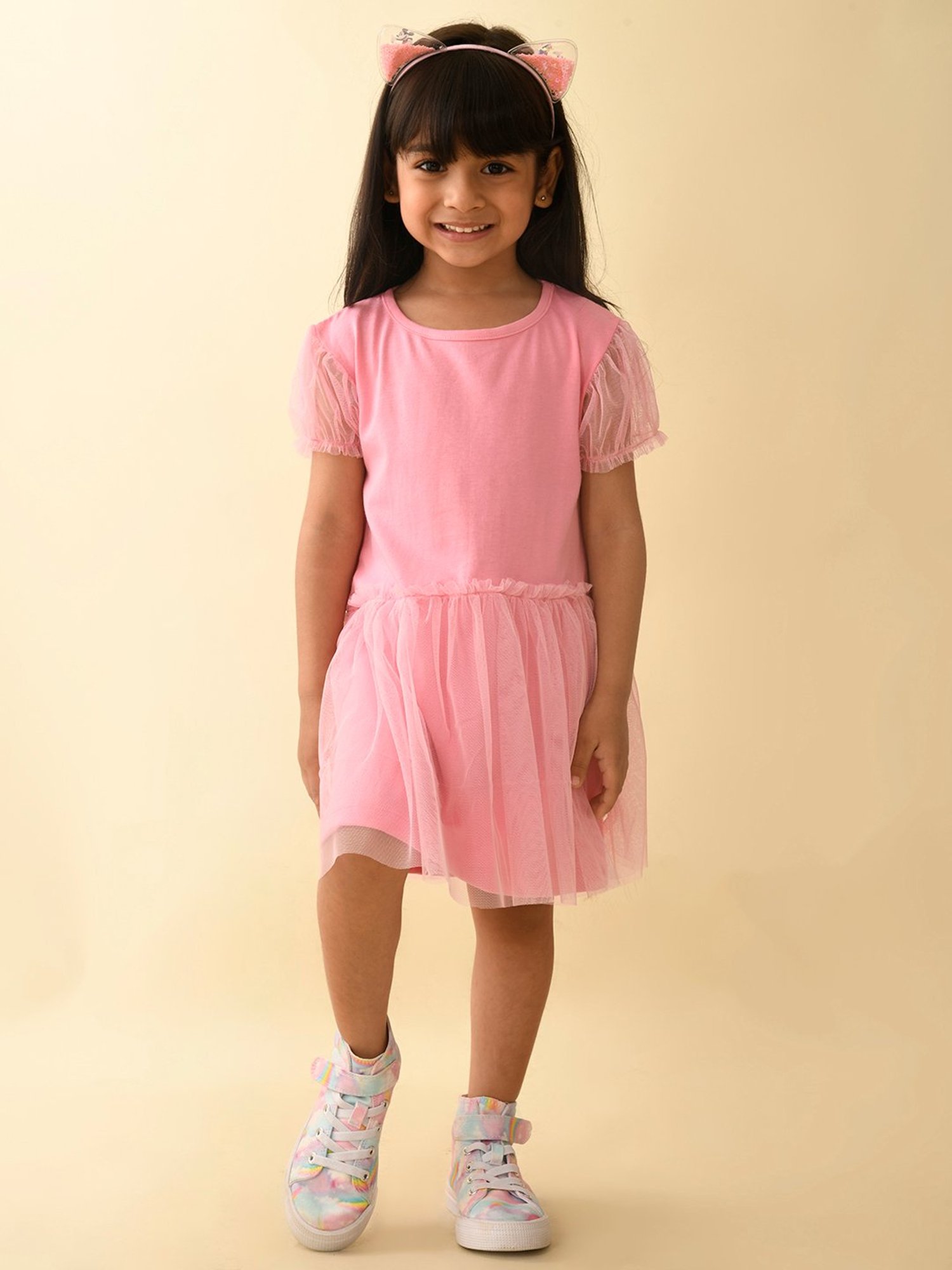LilPicks Kids Pink Solid Dress