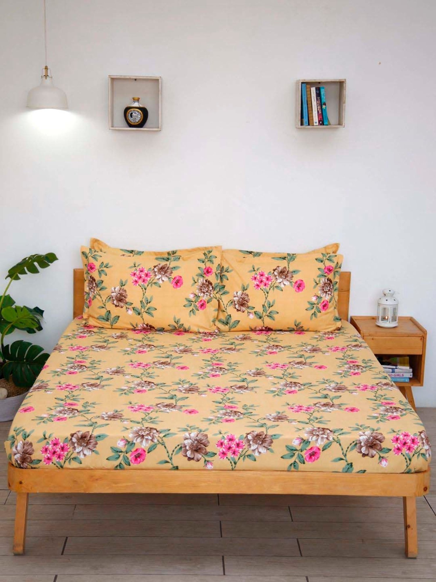 Ariana Yellow Microfibre 144 TC Queen Bedsheet With 2 Pillow Covers