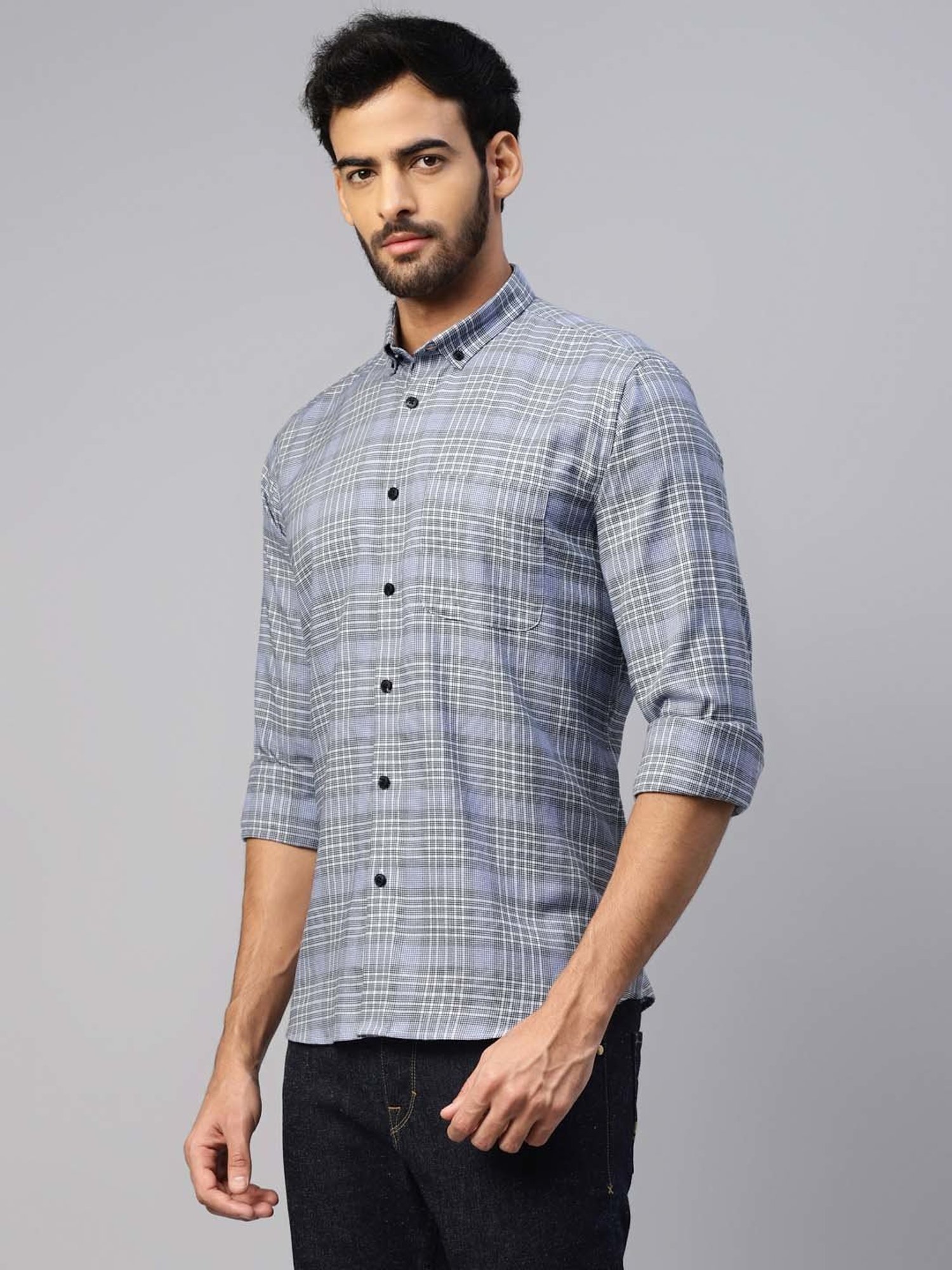 Don Vino Blue Slim Fit Check Shirt