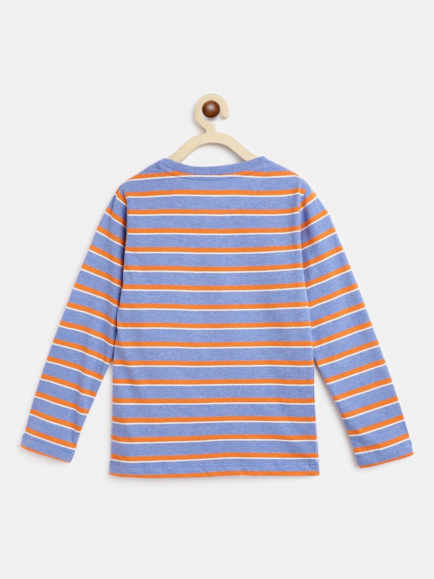 Campana Kids Blue & Orange Striped Full Sleeves T-Shirt