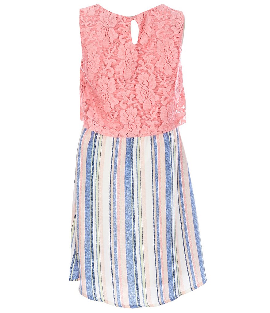 I.N. Girl Big Girls 7-16 Lace/Striped Fit-And-Flare Dress