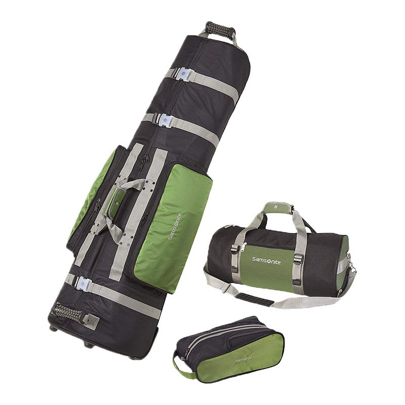 Samsonite SAM700GSBK Golf Deluxe 3 Piece Travel Set with Golf Bag Cover, Shoe Bag & Duffel, Black and Green