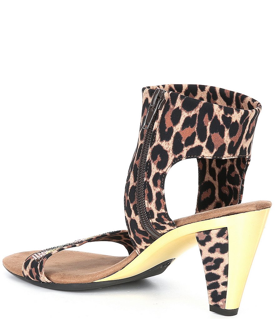 Onex Saphire Leopard Print Ankle Strap Rhinestone Dress Sandals