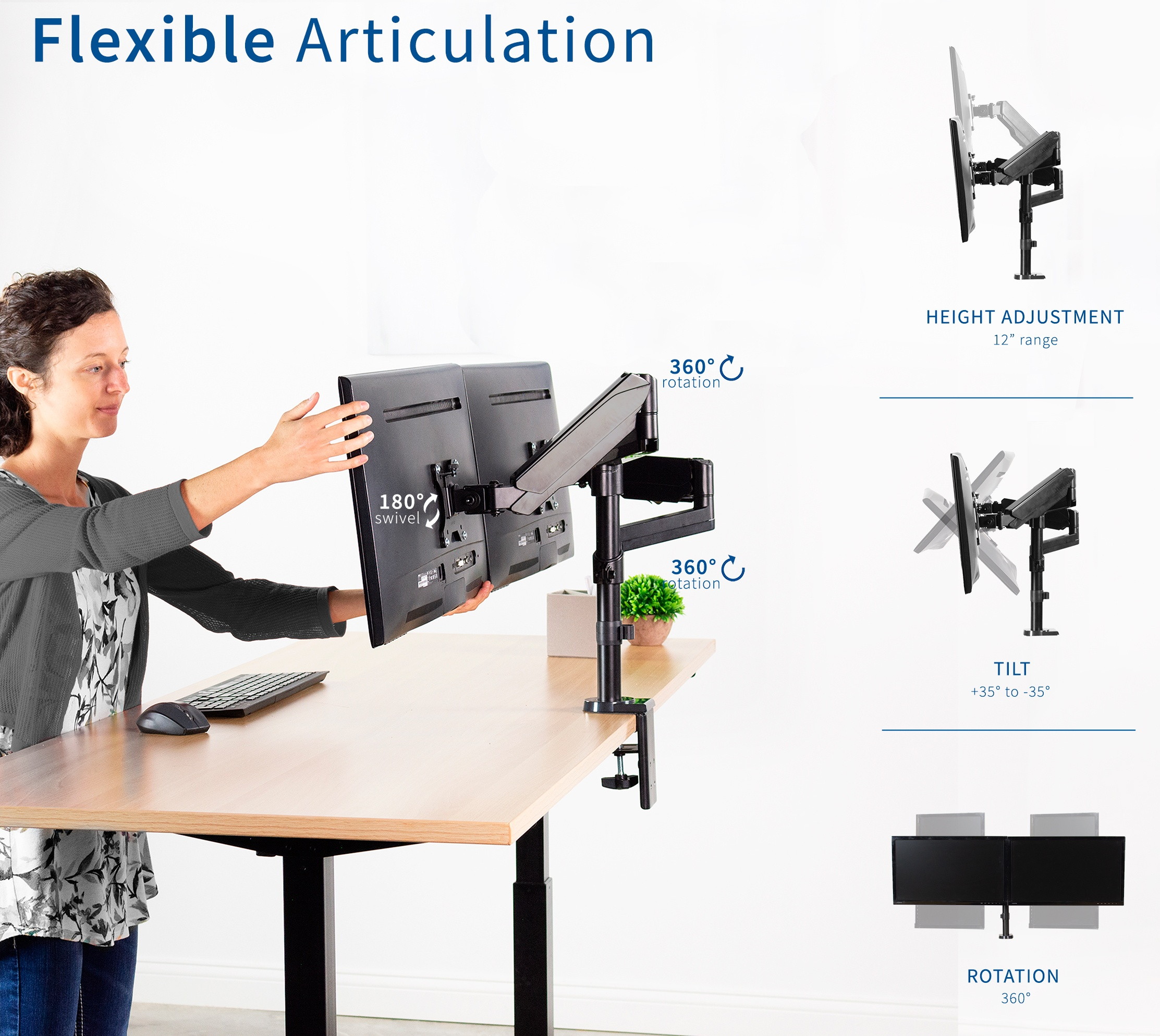 VIVO Dual Monitor Pneumatic Spring Arm Sit-Stand Desk Mount for 2 Screens up to 32" each (STAND-V002K)