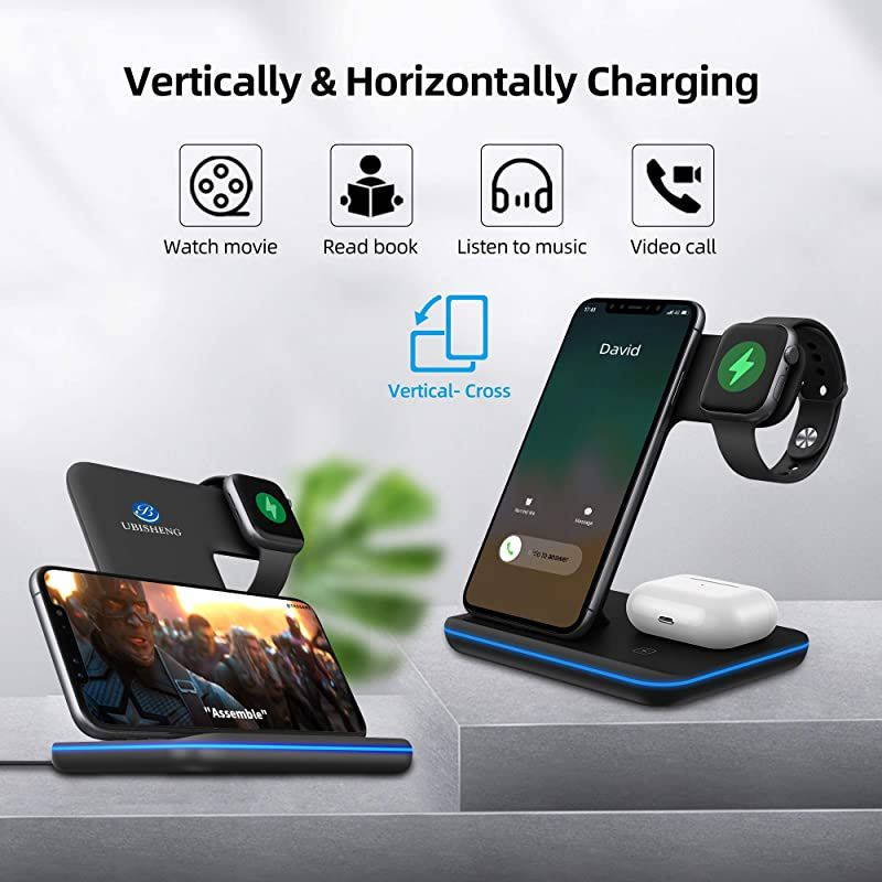 3 in 1 Wireless Charger,  Fast Wireless Charging Station for iPhone 11 Series/XS MAX/XR/XS/X/8P, Compatible with Apple Watch 6/SE/5/4/3/2/1 Airpod 2/Pro