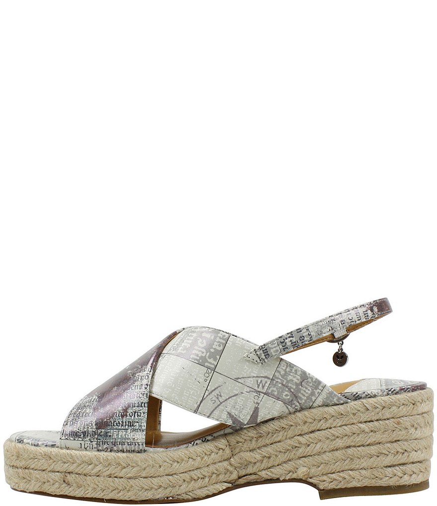 J. Renee Lannah Earth Tone Multi Printed Leather Sling Wedge Sandals