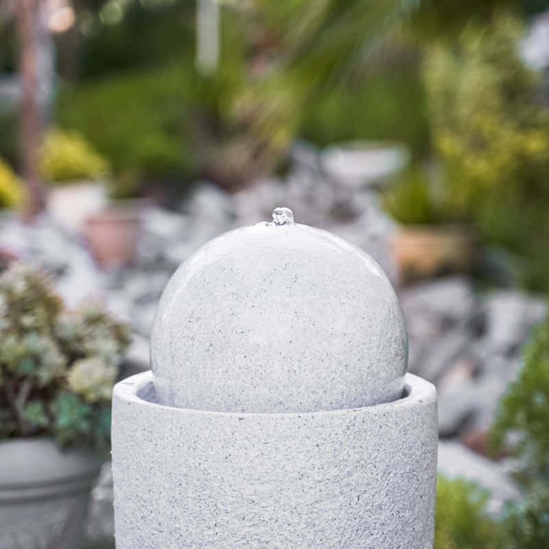 25.6" Indoor/Outdoor Round Modern Stone Textured Water Fountain with LED Lights Gray - XBrand