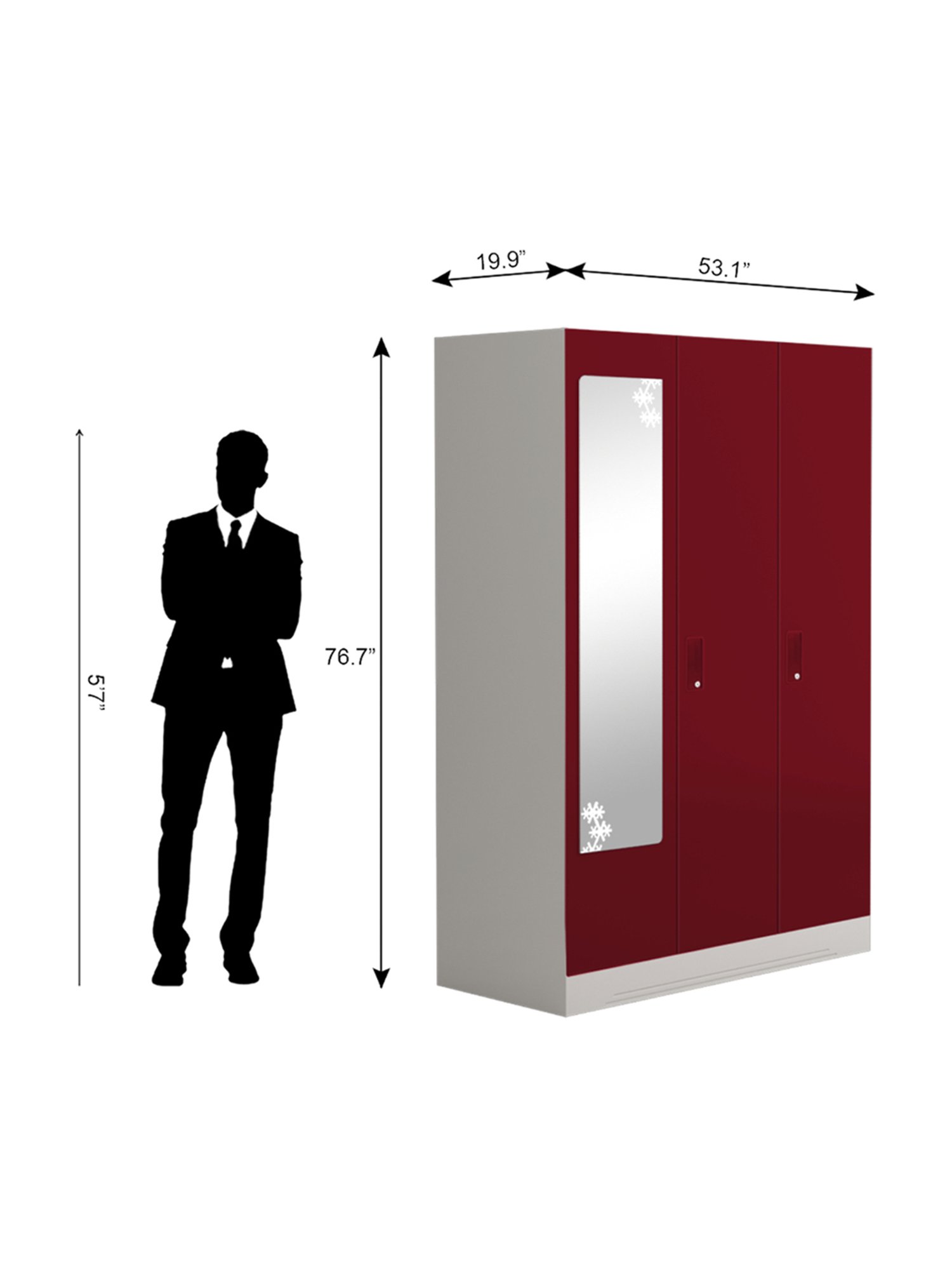 Godrej Interio Slimline 3-Door Steel Almirah, Red (1-Year Warranty, 1 Locker, 2 Drawers)