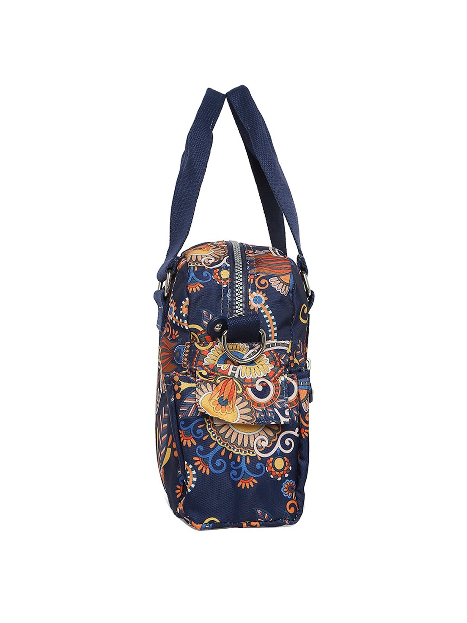 Baomi Blue & Yellow Printed Medium Handbag