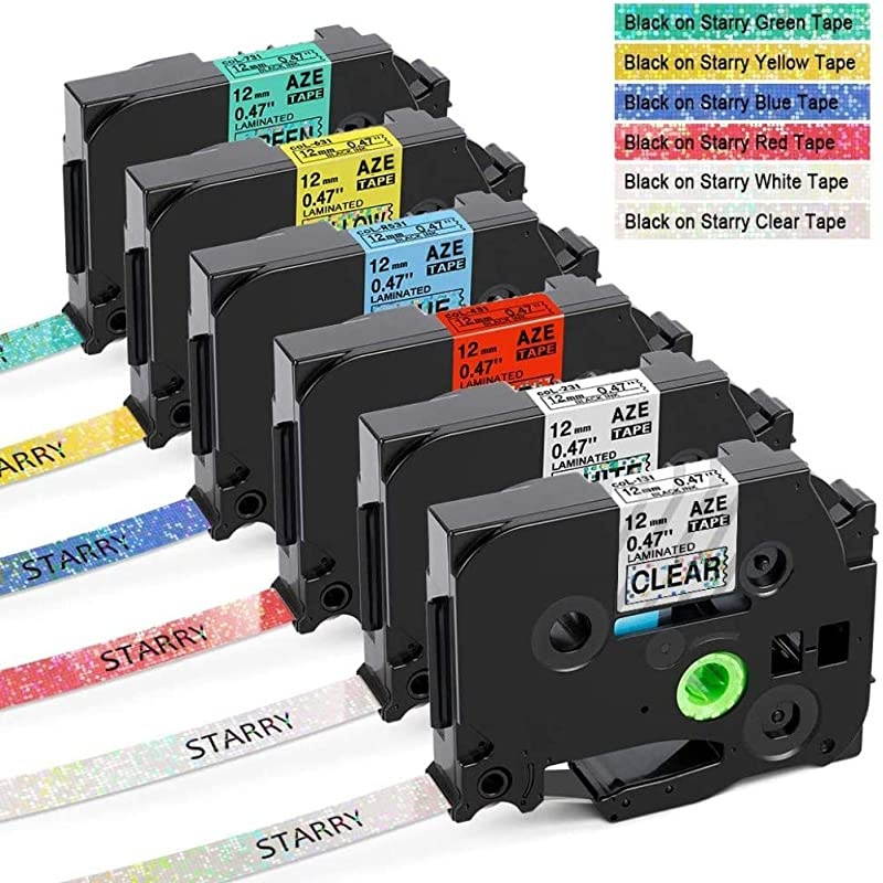 Compatible Label Tape Replacement for Brother Ptouch 12mm 0.47 Inch Premium Glitter Rainbow Laser Label Starry Laminated TZ Tape for P Touch PT-D210 PT-D400 PT-H110 Embellish, 1/2" x 26.2 '