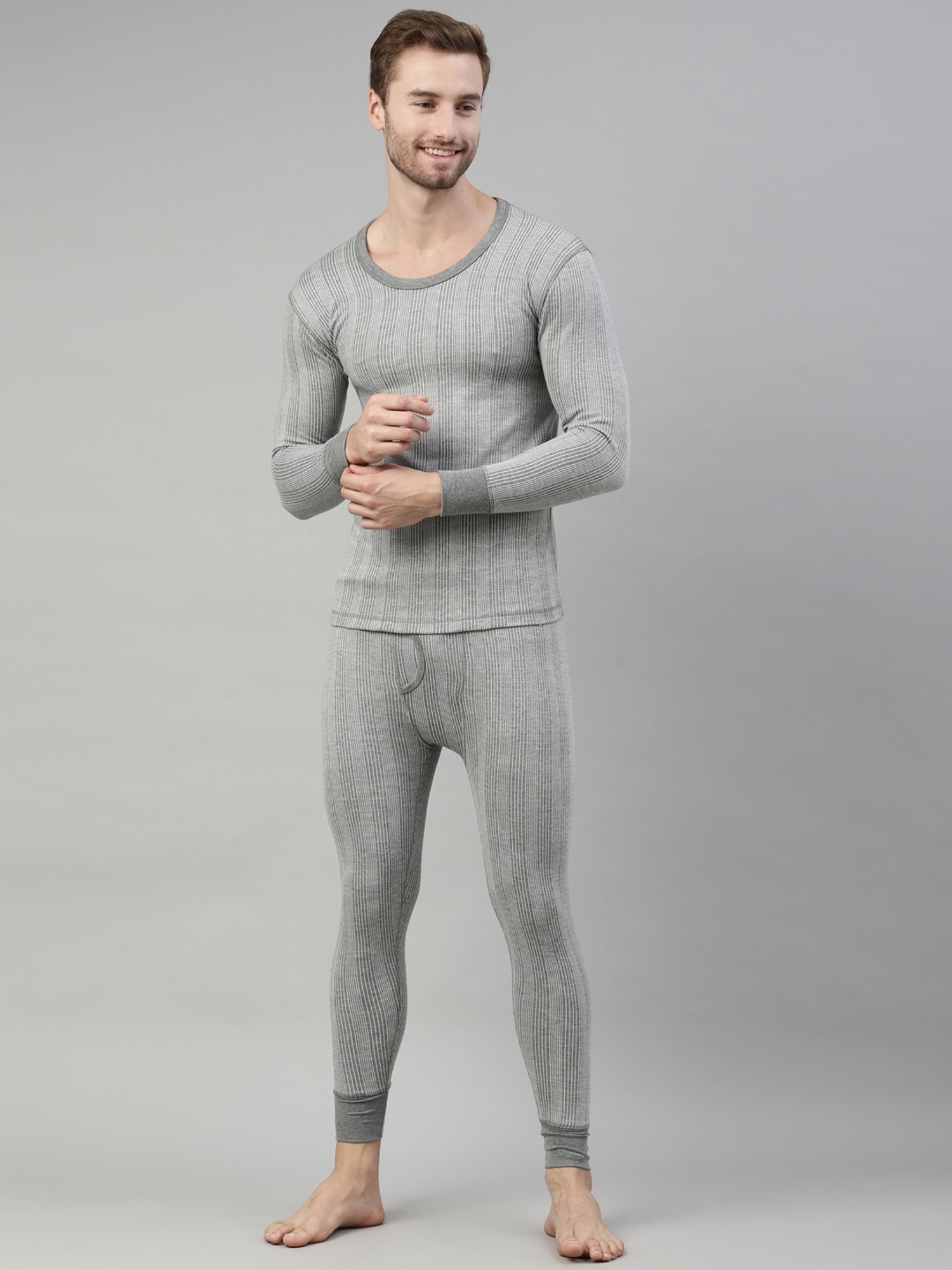 Dixcy Scott Originals Light Grey Melange Cotton Skinny Fit Thermal Top