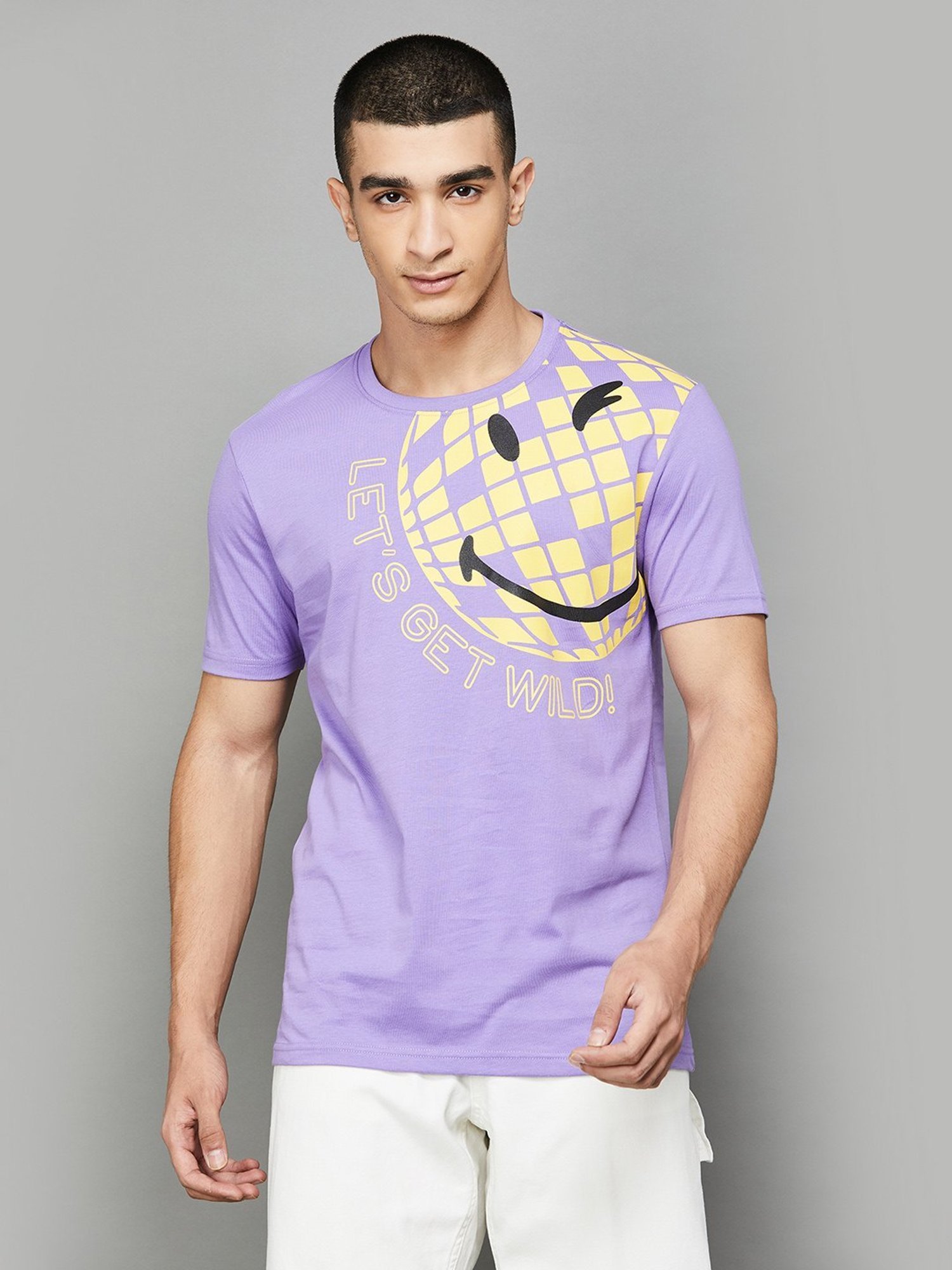 Smileyworld Purple Cotton Regular Fit Printed T-Shirt