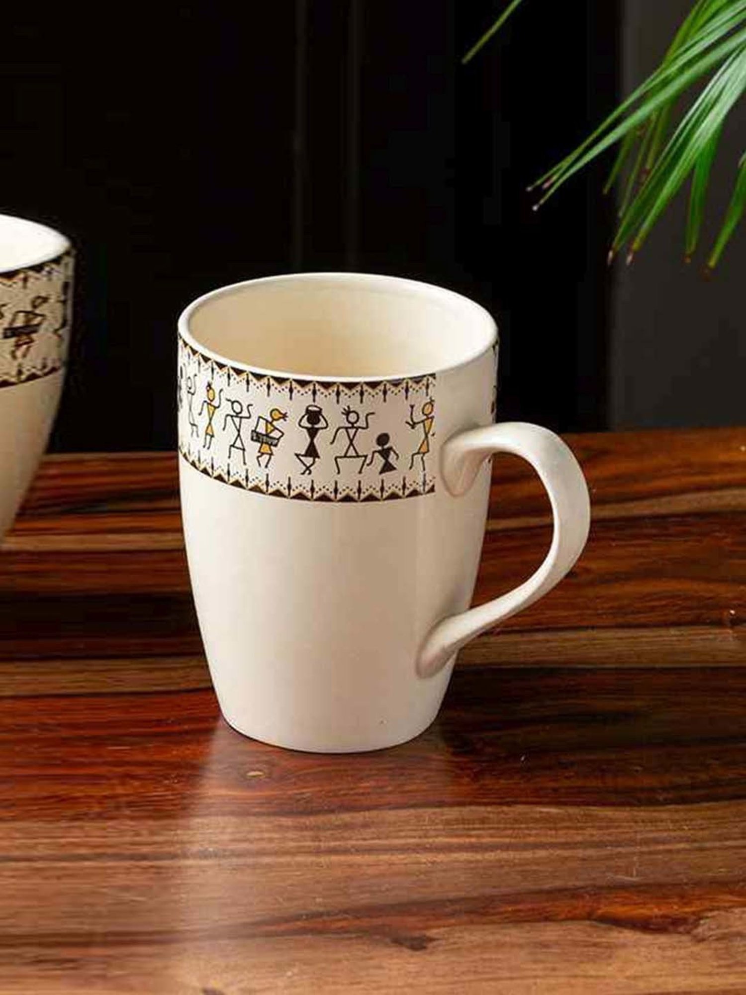 ExclusiveLane 'Whispers of Warli' Handcrafted Ceramic Tea & Coffee Mug (300 ML, Microwave Safe)