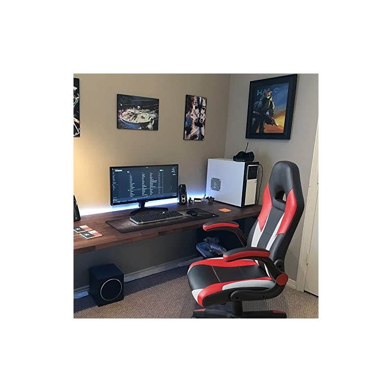 Gaming Chair Ergonomic Leather Racing Computer Chair High Back Adjustable Swivel Executive Office Desk Chair with Flip-Up Armrest (Red)