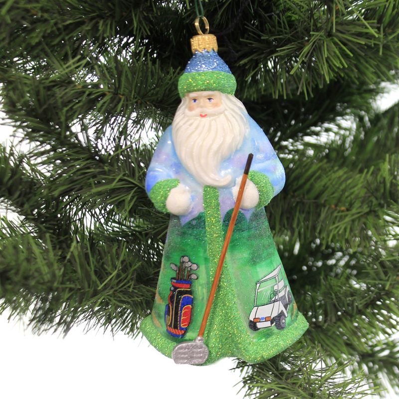 Joy To The World 6.5" Golfing Santa Ornament Glitterazzi Club  -  Tree Ornaments