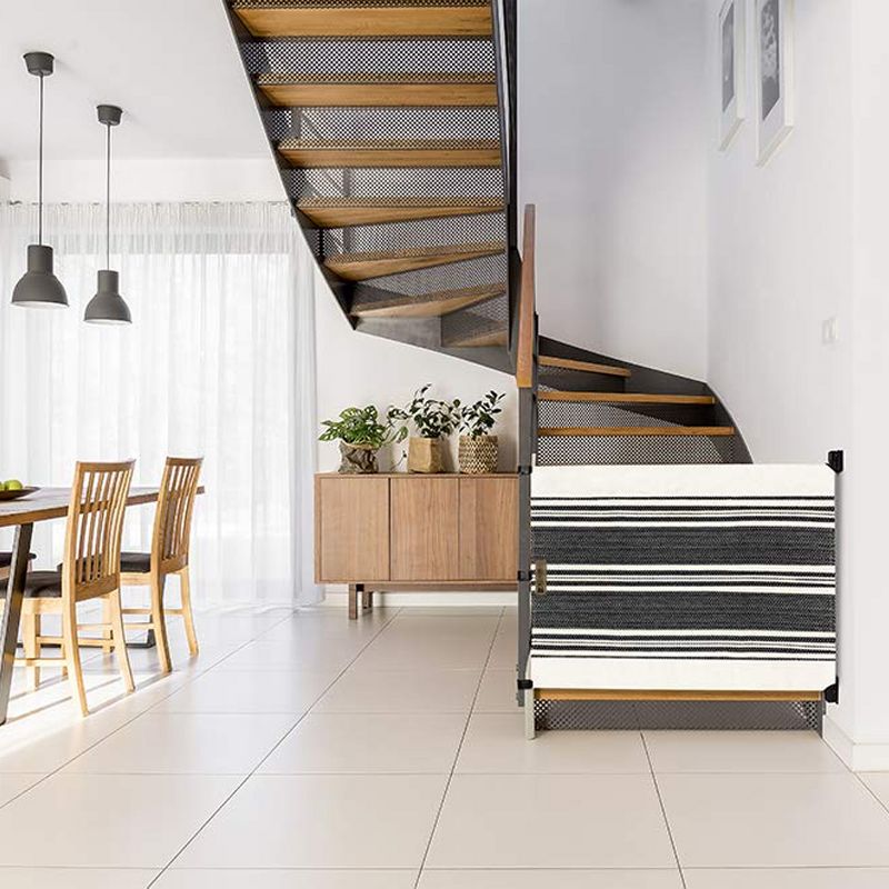 The Stair Barrier Wide Wall to Banister Retractable Fabric Baby and Pet Safety Gate for Staircases, 43 to 52 Inch, Farmhouse Black Lines