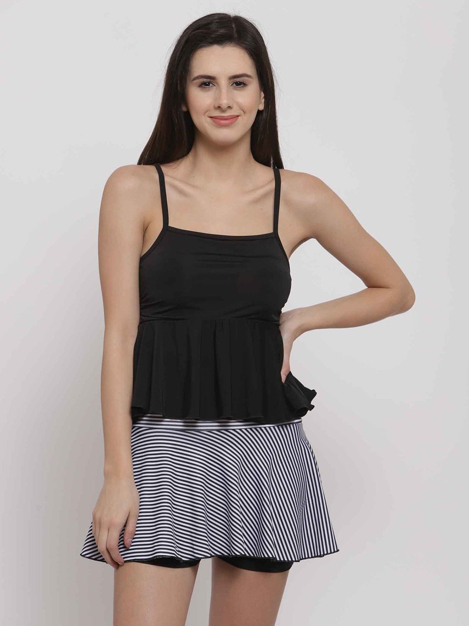 Cukoo Black & White Plain Two Pieces Swimwear