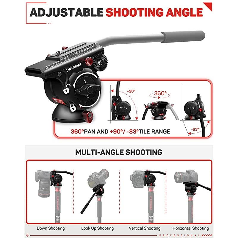 Video Tripod Head Fluid Drag Pan Head for DSLR Cameras Camcorder Monopod and Tripods