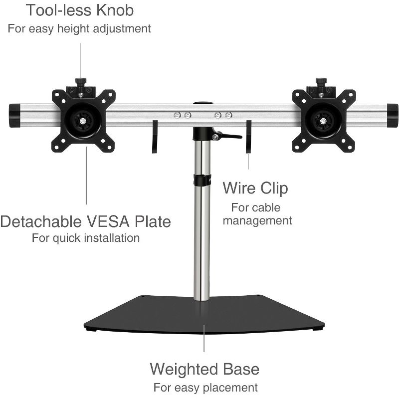 SIIG Easy-Adjust Dual Monitor Desk Stand - 13" to 27" - Up to 27" Screen Support - 35.20 lb Load Capacity - 10.9" Height x 29.9" Width x 16.1" Depth