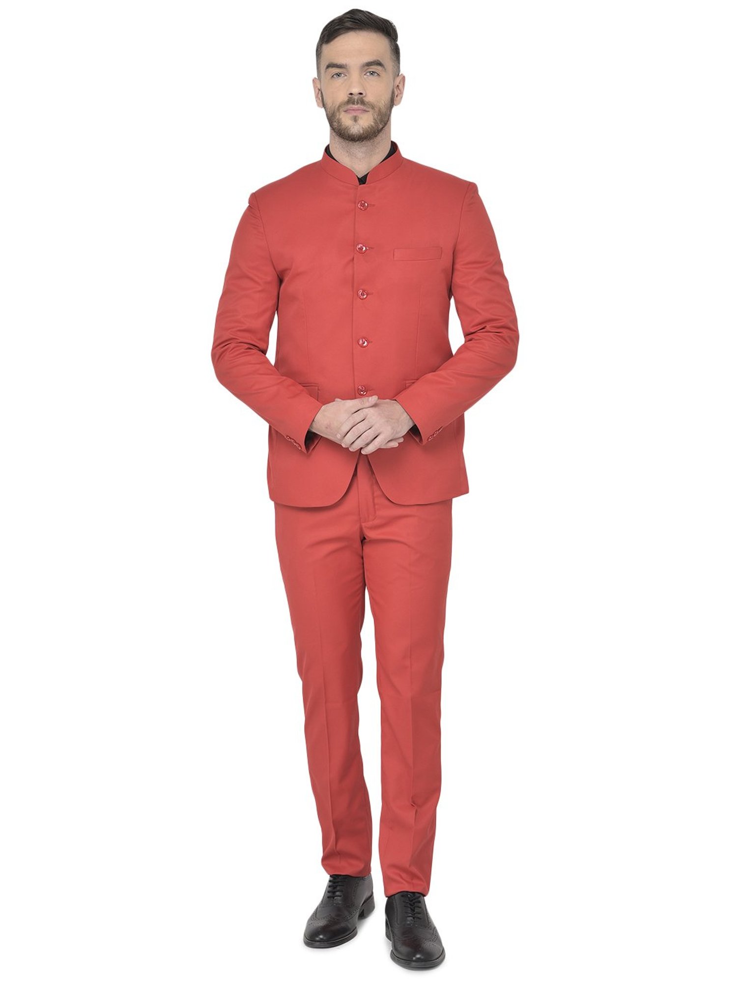 SG RAJASAHAB Red Regular Fit Two Piece Suit