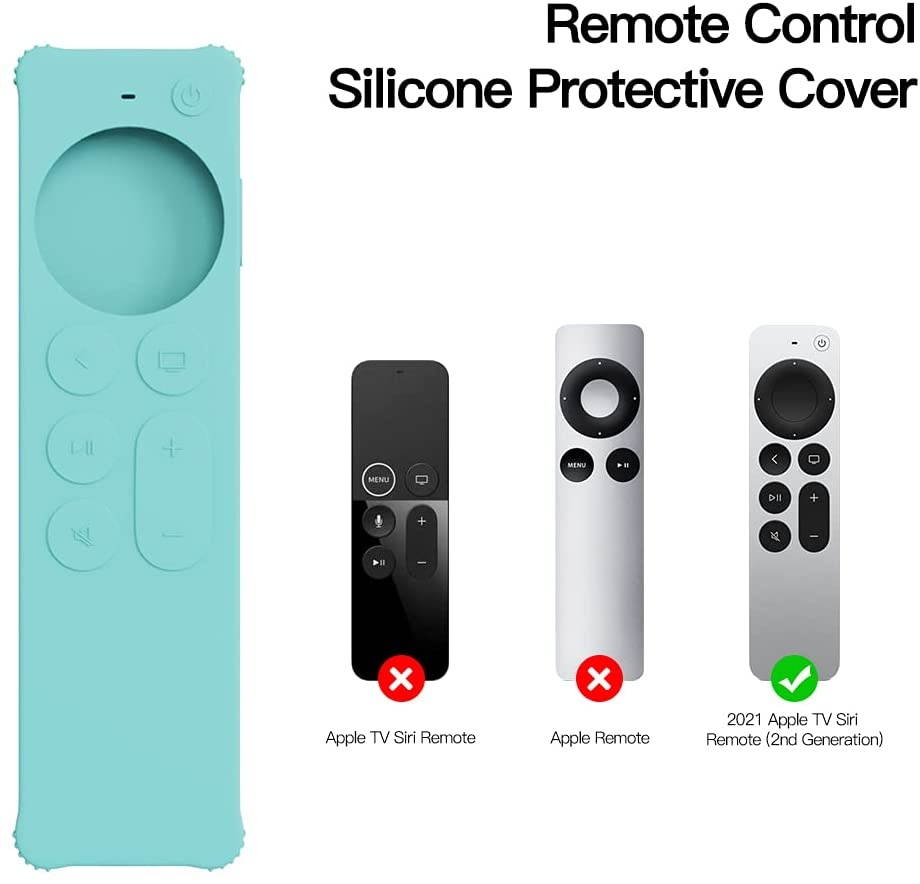 AWINNER Case Compatible for 2021 Apple TV Siri Remote (2nd Generation) - Lightweight [Anti Slip] Shock Proof Silicone Cover Compatible for 2021 Apple TV 4K and Apple TV HD (Cyan)