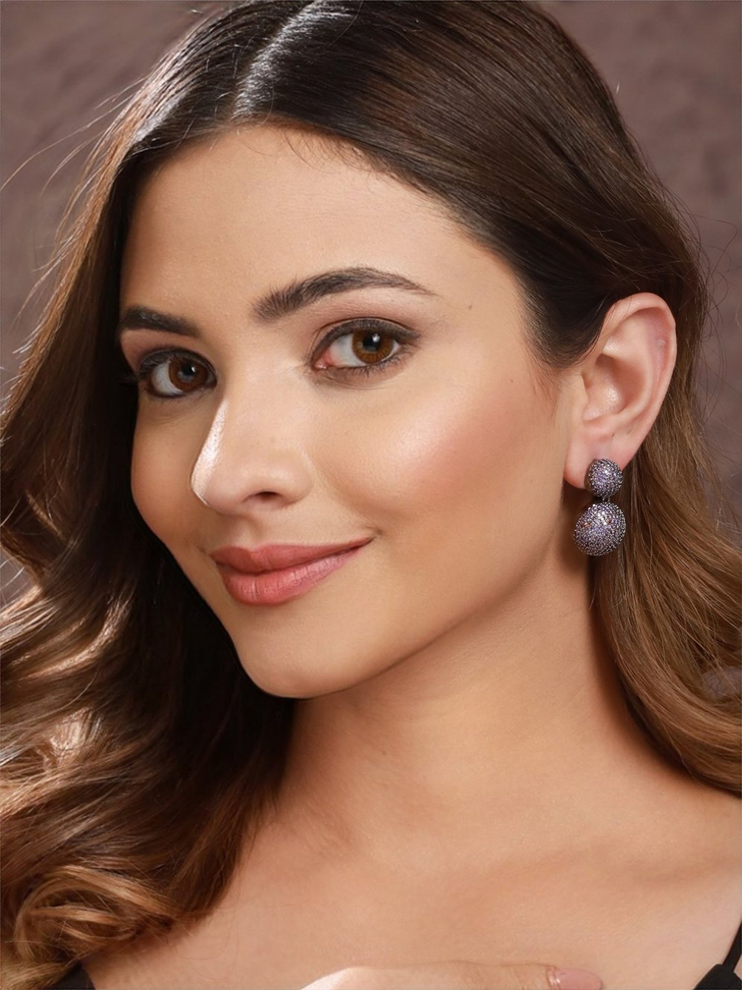 Saraf RS Jewellery Plated Purple Amethyst Studded Drop earrings