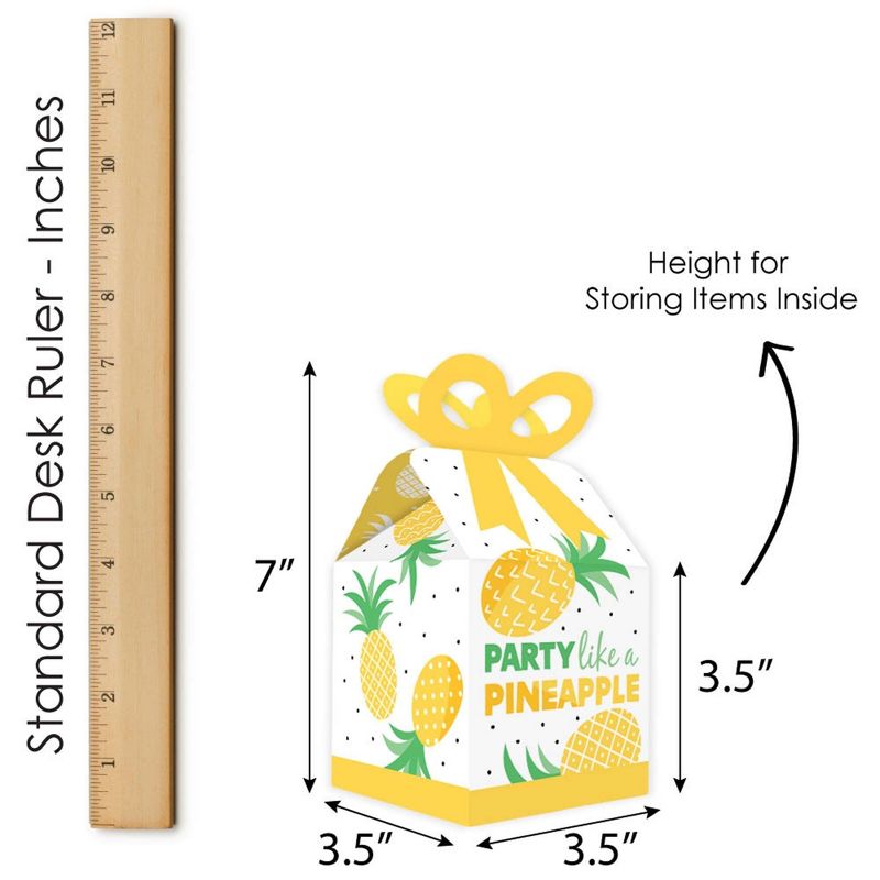 Big Dot of Happiness Tropical Pineapple - Square Favor Gift Boxes - Summer Party Bow Boxes - Set of 12