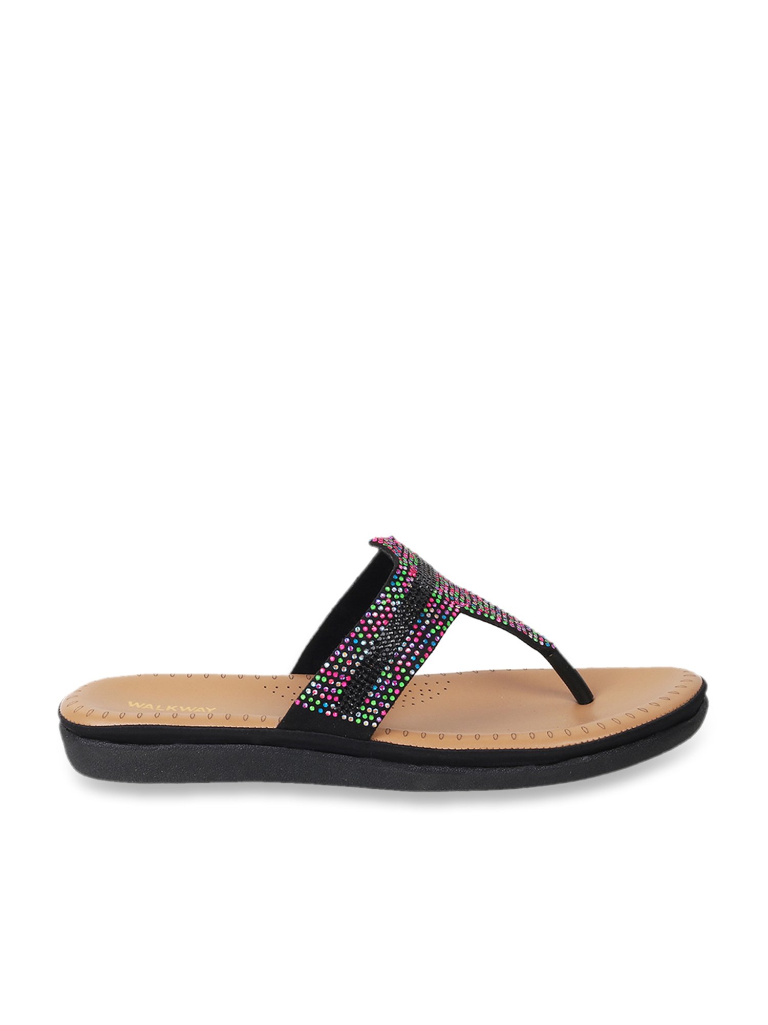 Walkway Women's Black T-Strap Sandals