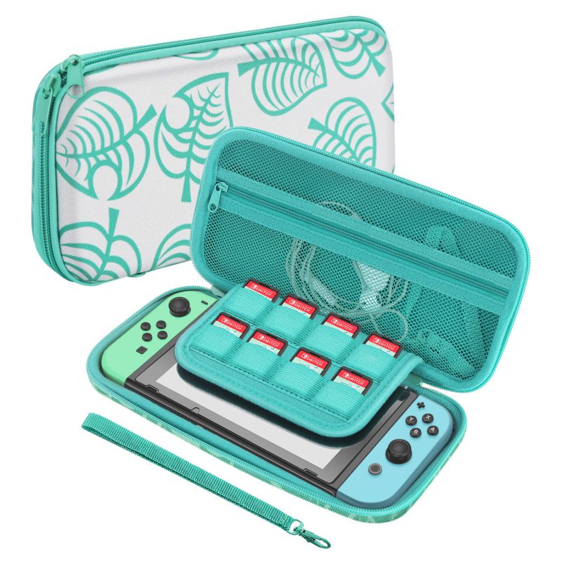 Travel Case for Nintendo Switch New Horizon Animal Leaf Crossing Portable Carry Hard Shell EVA Material Pouch Traveler Deluxe Cover for Switch Console, Joy Con Controller, Game Card Holders