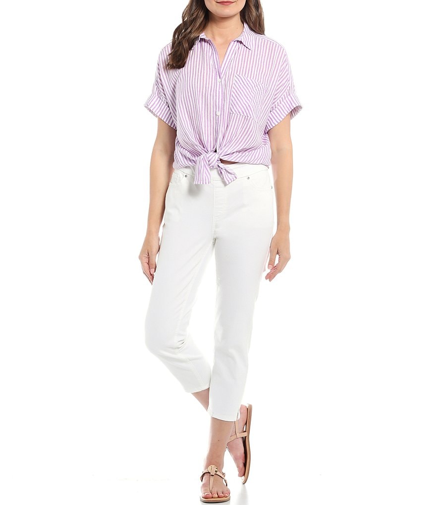 Westbound Petite Size Textured Stripe Drop Shoulder 1 Pocket Shirt