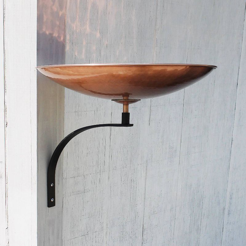 12" Stainless Steel Birdbath Bowl with Wall Mount Bracket Polished Copper Plated - ACHLA Designs