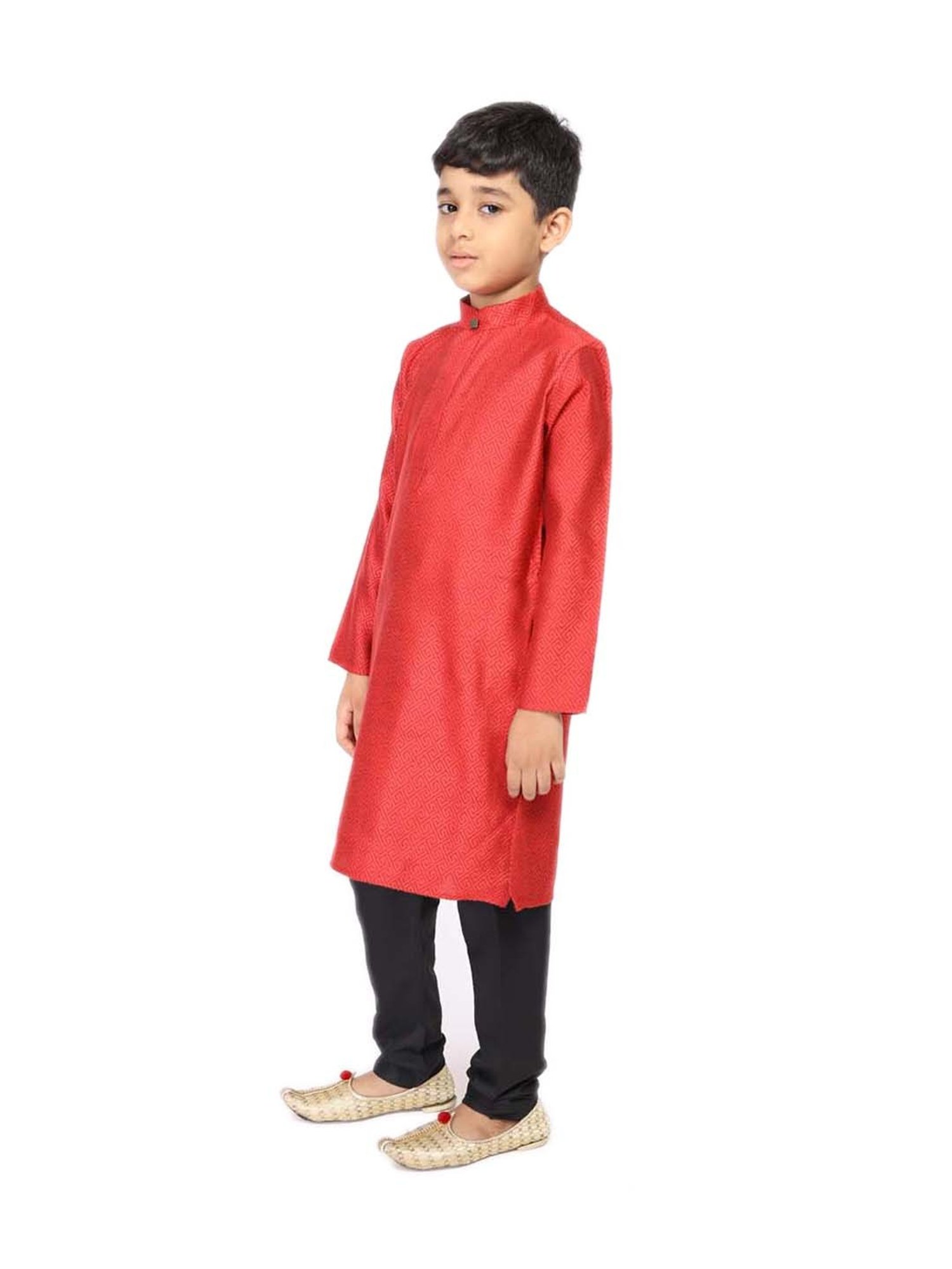 TABARD Kids Red & Black Cotton Printed Kurta Set