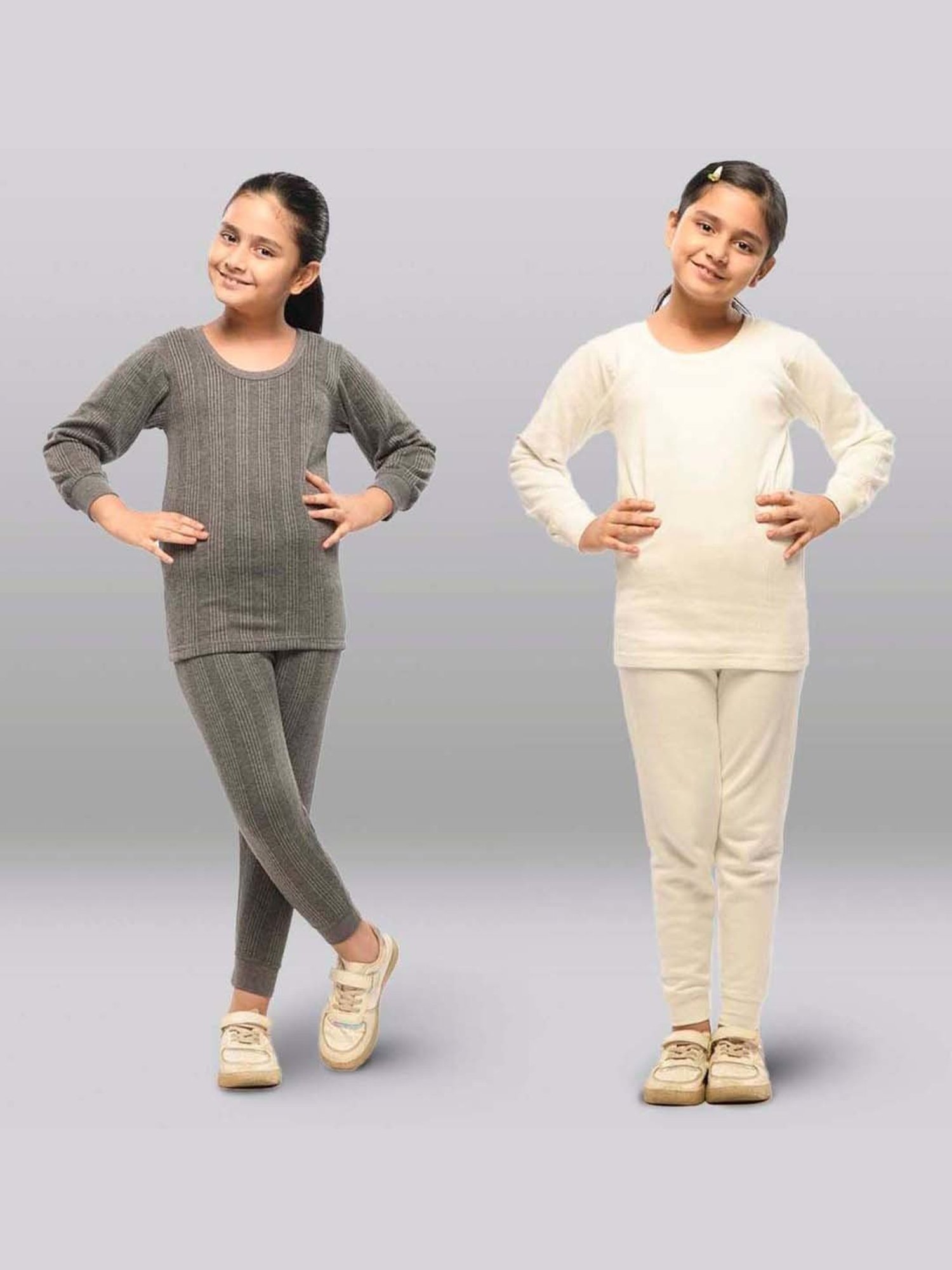 Dyca Kids Grey Melange Textured Thermal Top (Pack Of 2)