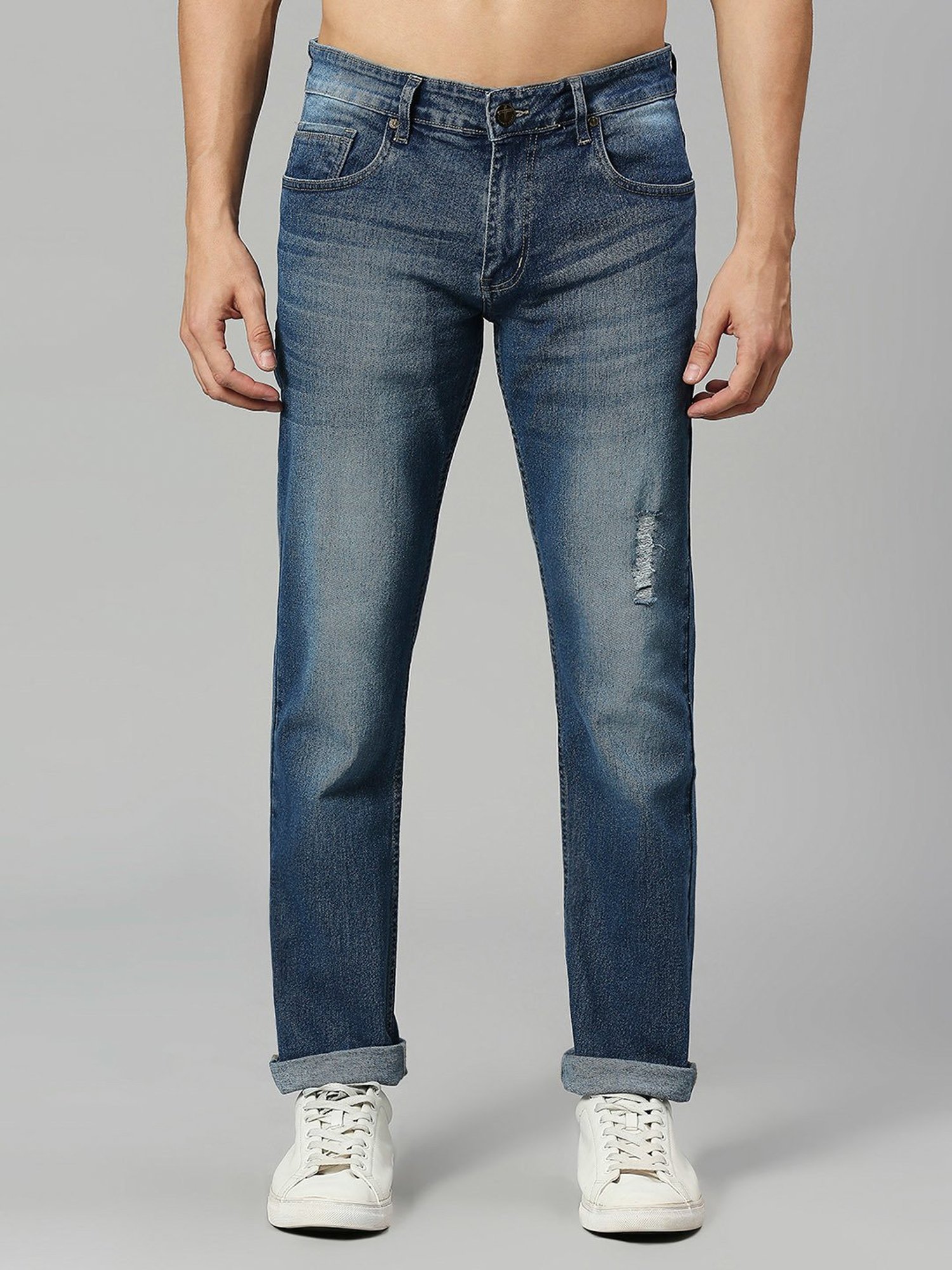 Thomas Scott Blue Regular Fit Heavily Washed Distressed Jeans
