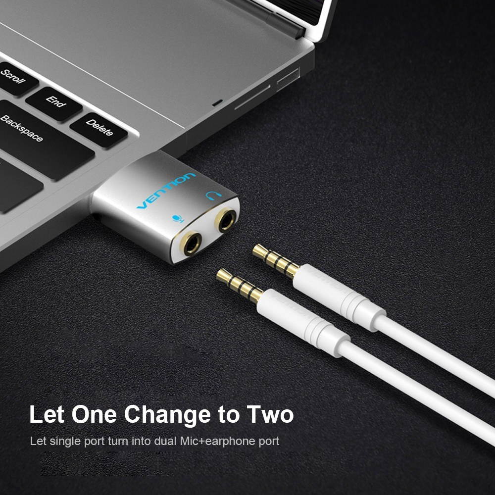 VENTION 3.5mm Audio Adapter Audio Splitter with Mic 1 Male to 2 Female Audio Adapter for Headphone PC Mobile Phone Silver