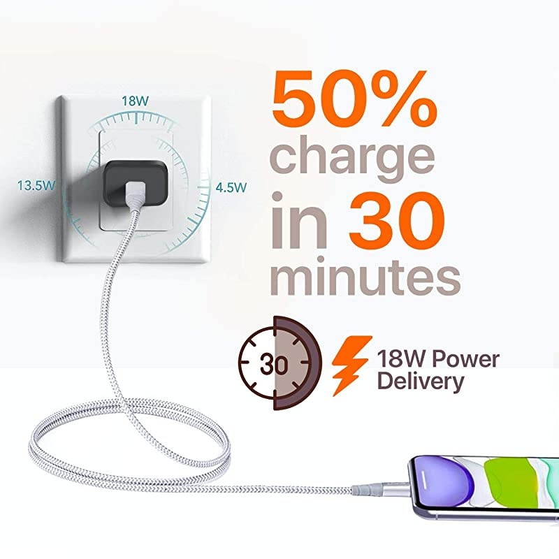 iPhone 12 Fast Charger Apple MFI Certificate for iPhone 11 Pro 11 Pro Max  18W PD Power Adapter 10 Feet Braided Nylon USBC to Lightning Cable iPhone Xs XS Max XR X Syncing and Charge