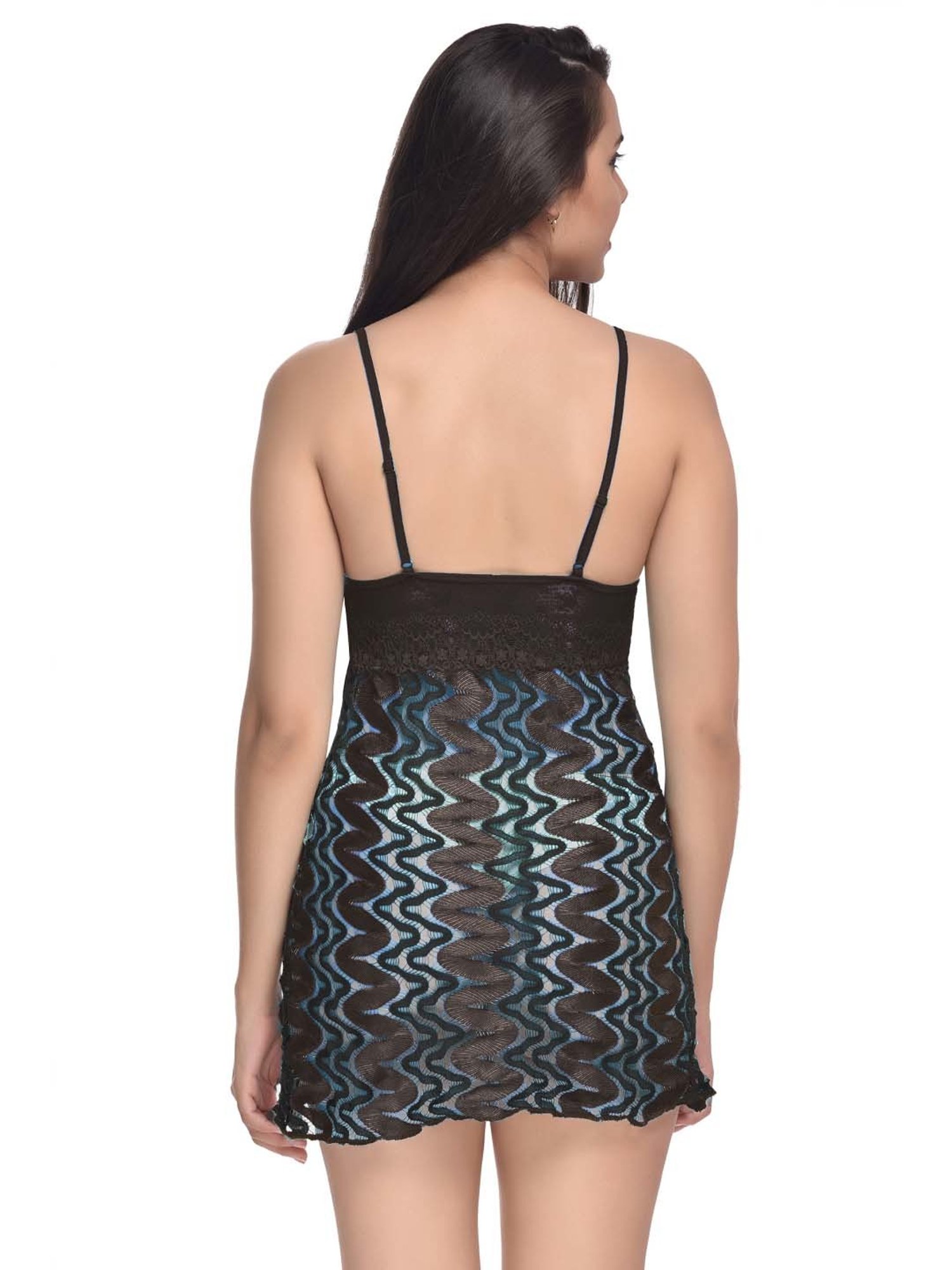 AROUSY Black & Blue Self Pattern Baby Dolls - Pack Of 2