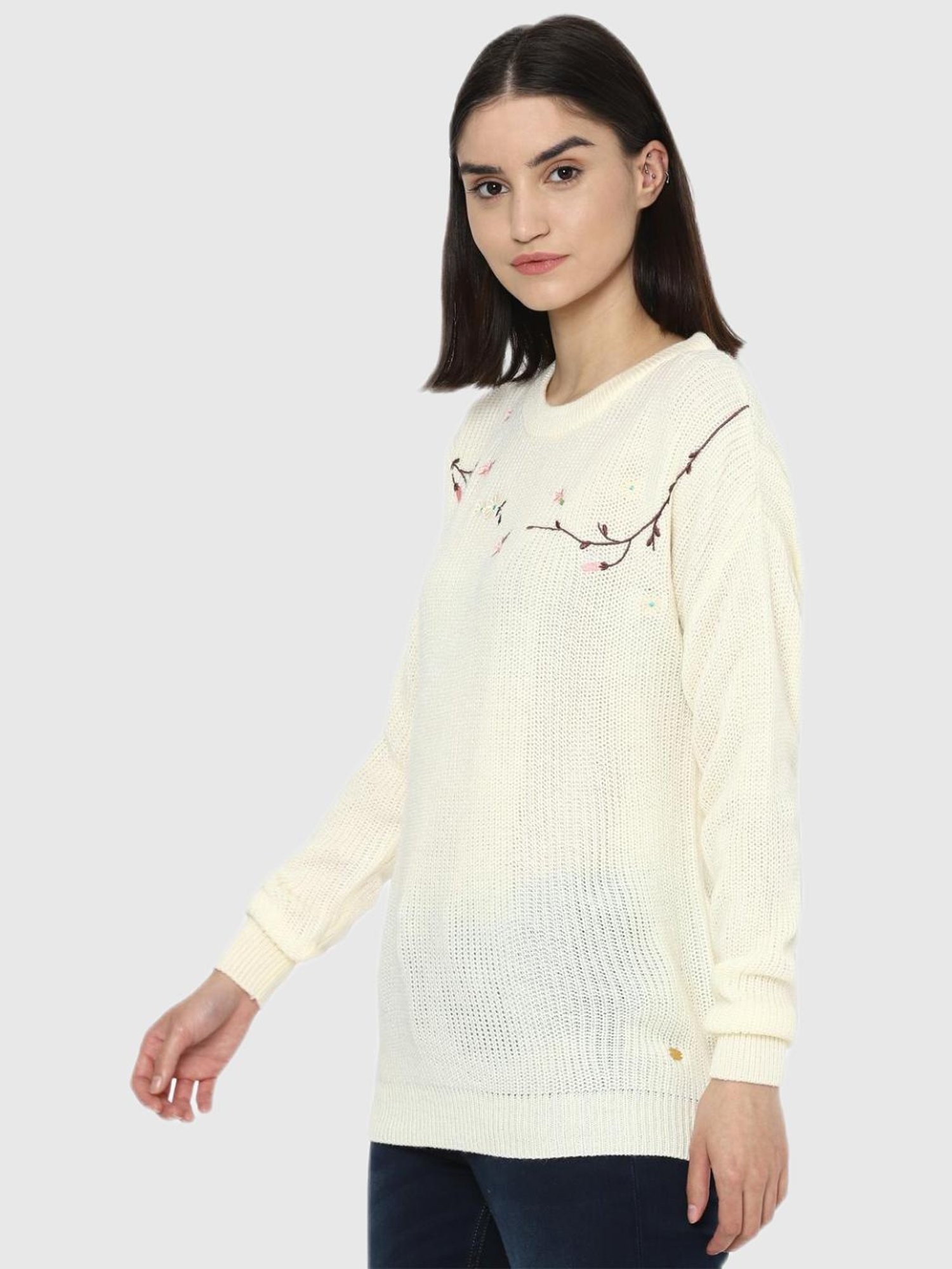 Allen Solly Beige Floral Print Sweater