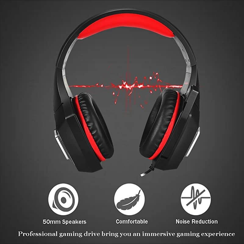 One Gaming Headset for PS4PCLED Light On Ear Headphone with Mic for MacLaptopNintendo Switch Games Wired Headset Red