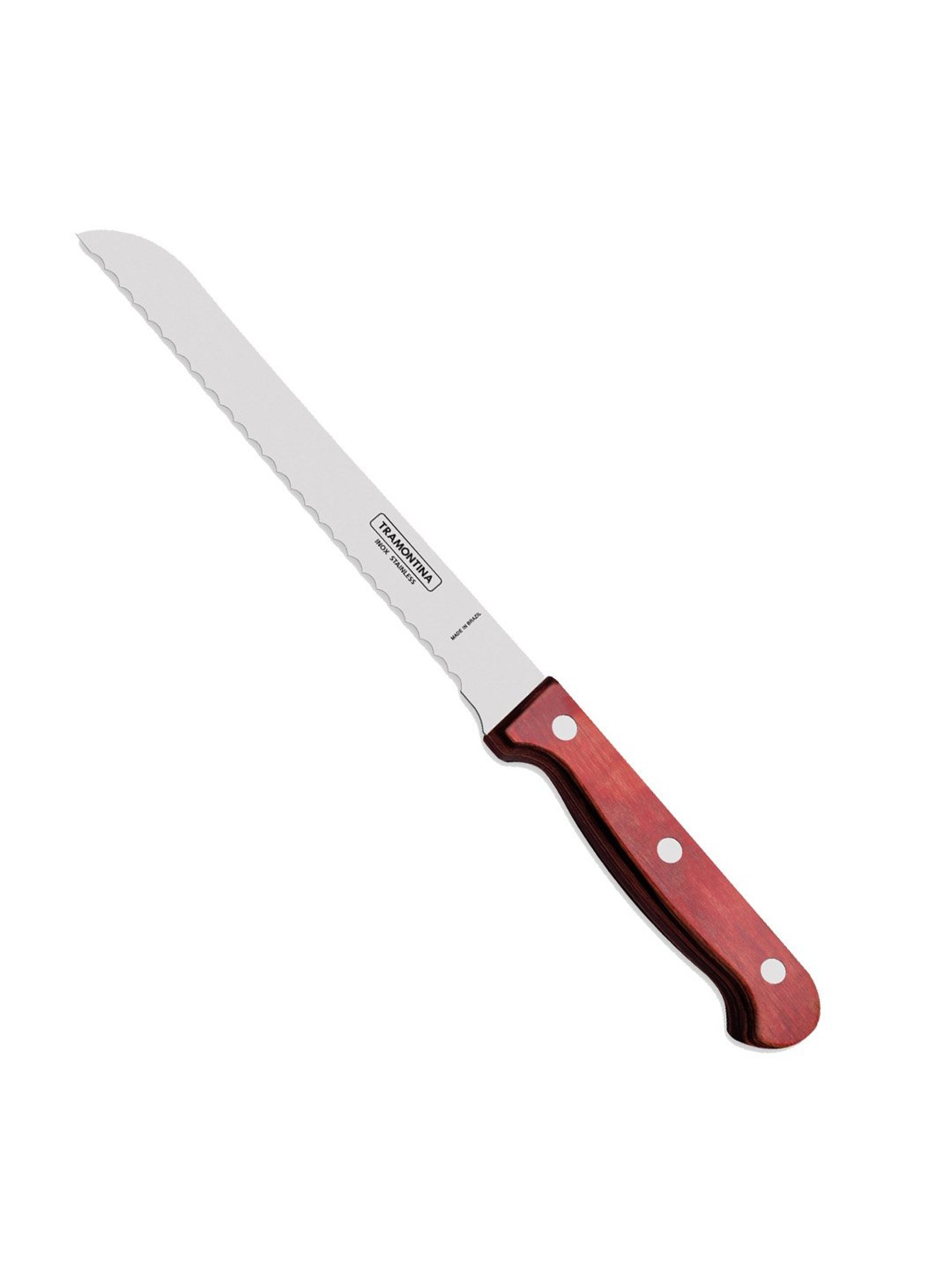 Tramontina Polywood Stainless Steel Bread Knife 7" Serrated Edge Polywood Handle Kitchen Knife