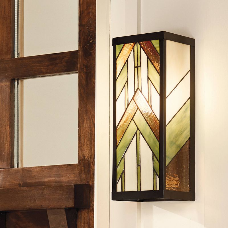 16.25" Stained Glass 1-Light Rectangular Mission Style Outdoor Light Wall Sconce - River of Goods