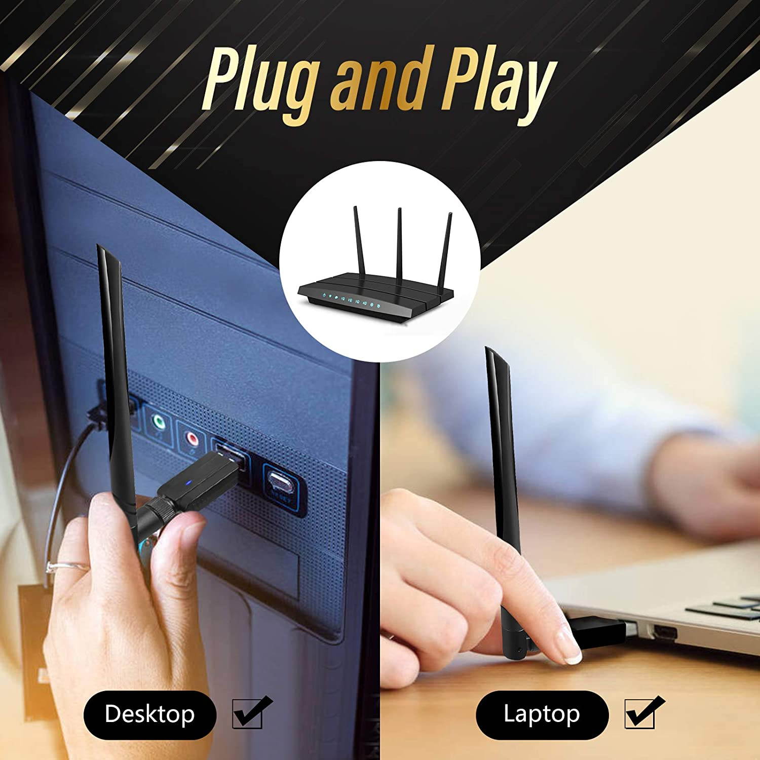 USB Wireless WiFi Adapter, 1200Mbps USB3.0 WiFi Dongle 2.4G/5G 802.11ac Network Adapter with High Gain Antenna for Desktop Laptop PC Support Windows XP/10/8/8.1/7/Vista,OS 10.6-10.15