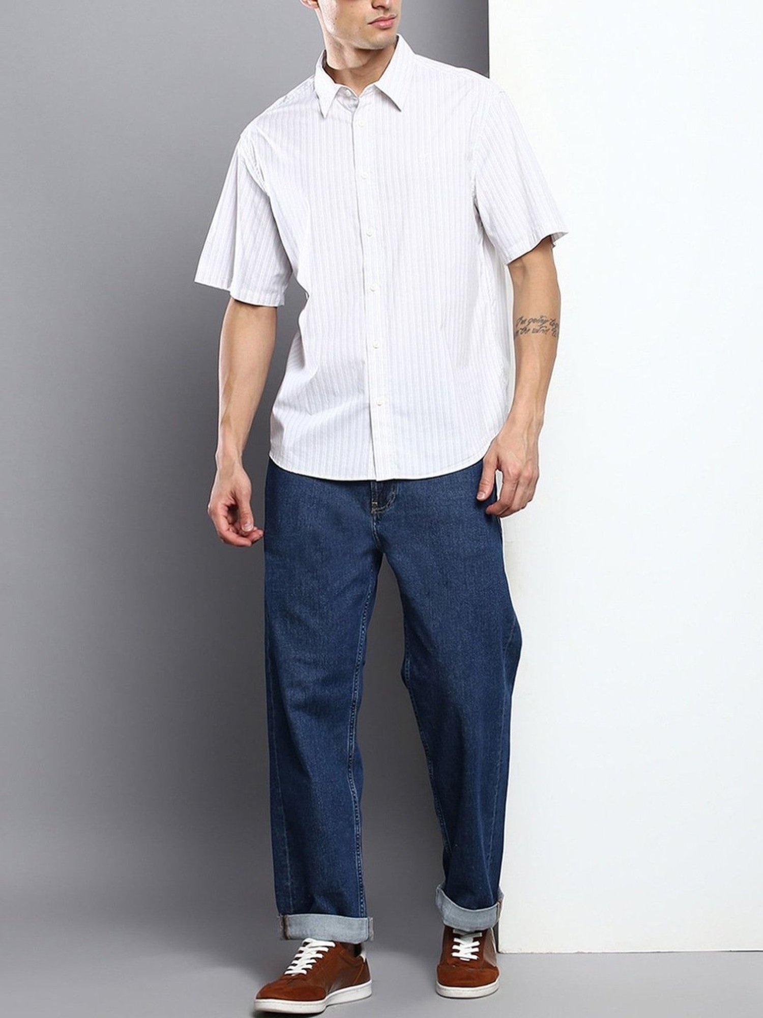 Kuons Avenue Cobalt Blue Slim Fit Denim Shirt