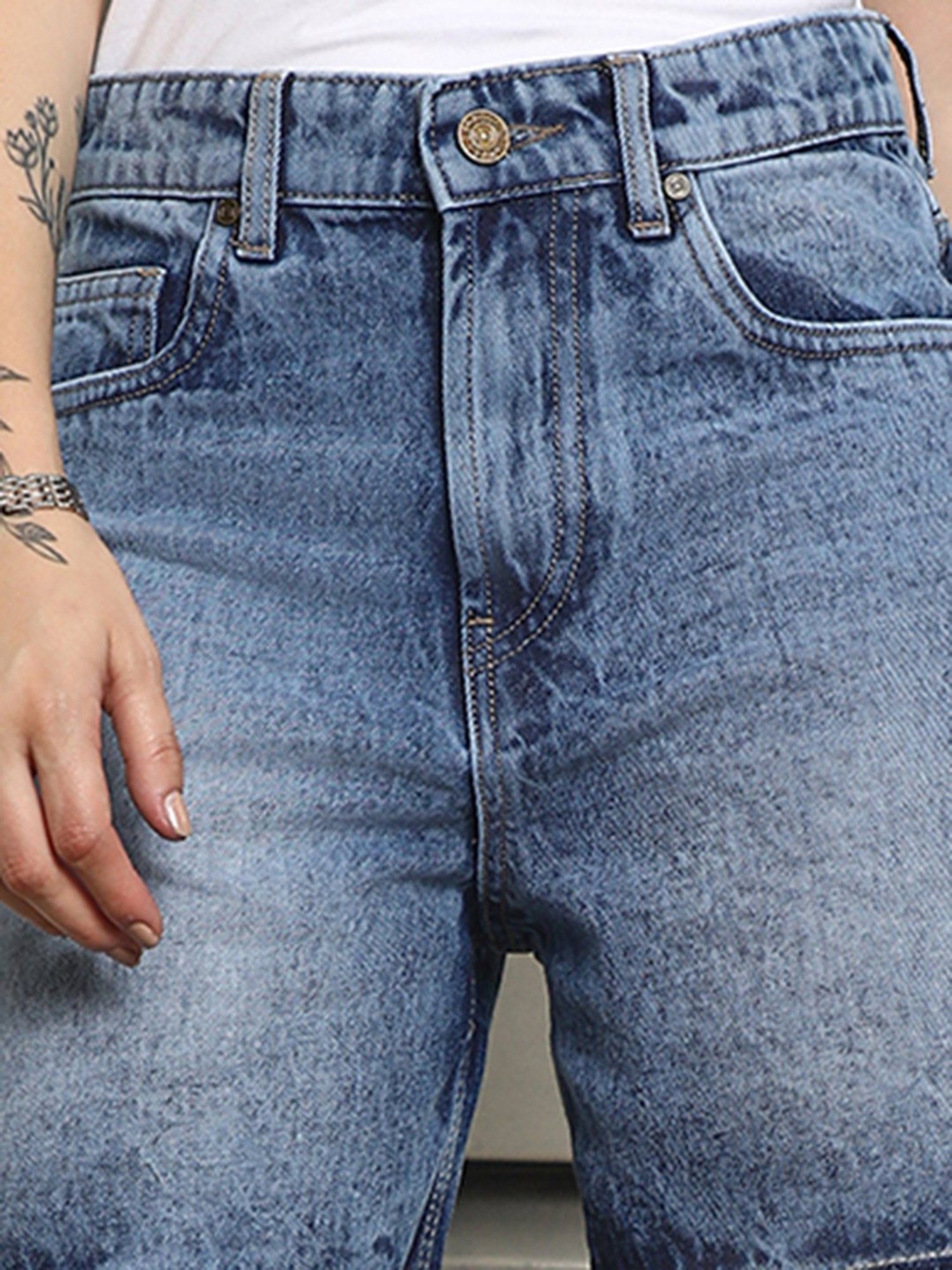 High Star Blue Cotton Regular Fit Shorts