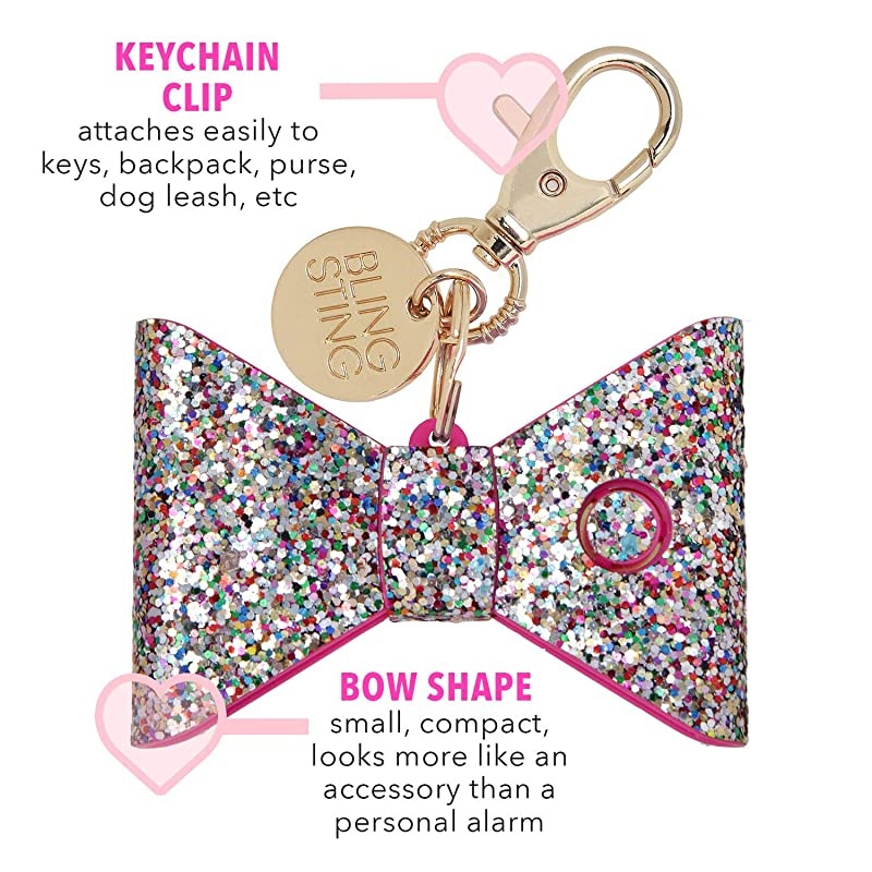 Safety Alarm for Women Ahhlarm SelfDefense Panic 115 Decibel Alarm Keychain for Women with LED Safety Light and Clip Confetti Glitter Bow