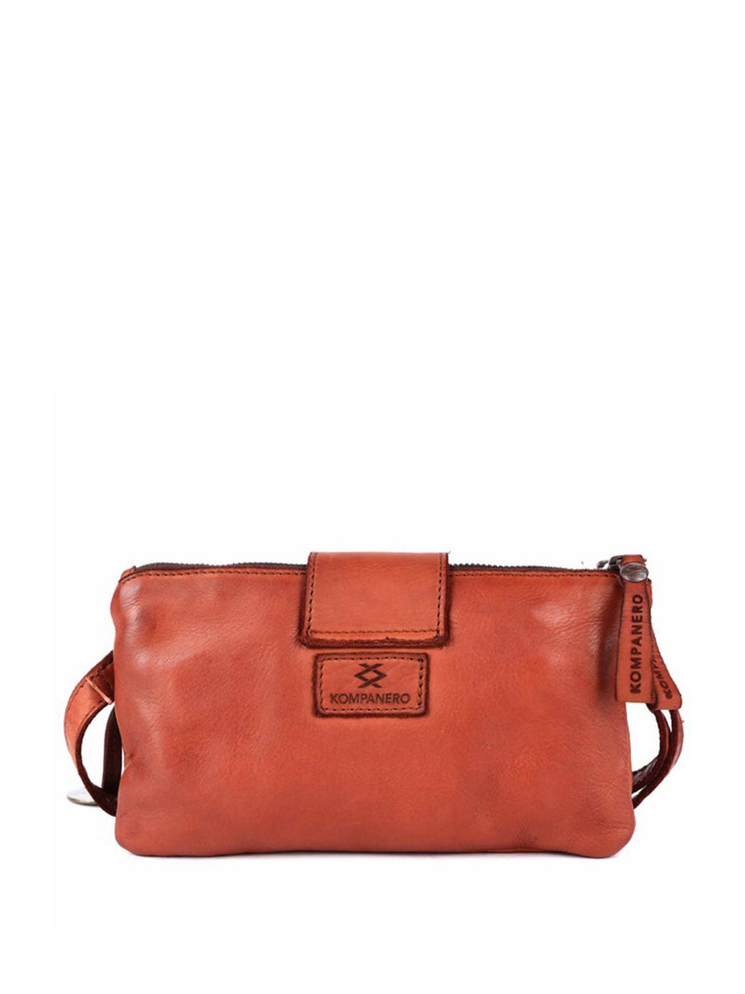 KOMPANERO Diana Cognac Leather Textured Sling Handbag