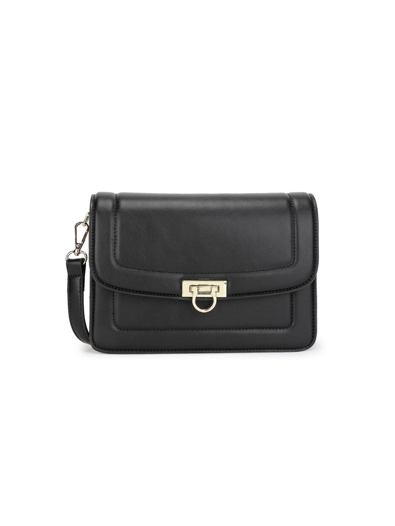 Tyra Dahlia Black Solid Faux Leather Sling Handbag