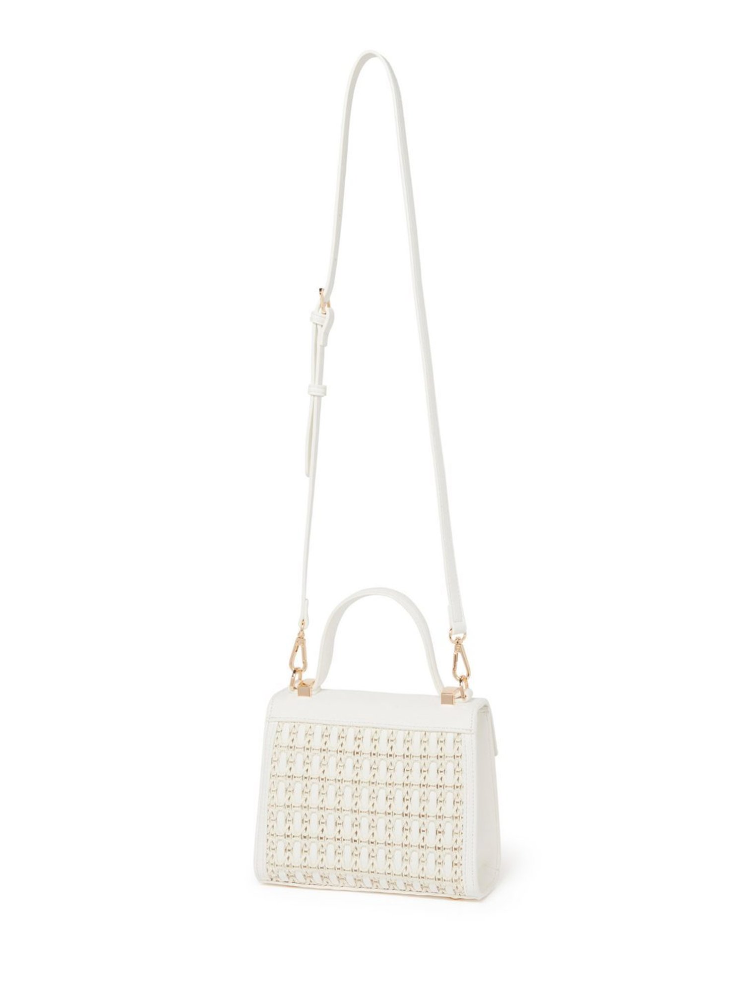 Forever New Milly White Woven Medium Satchel Handbag