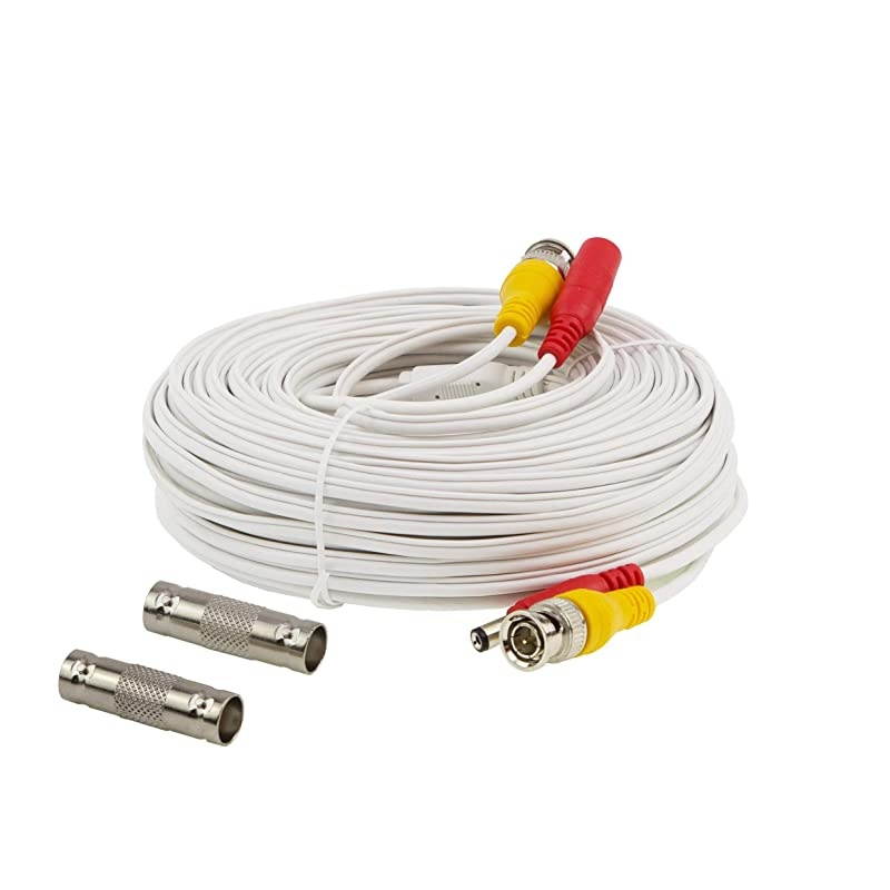 100ft PreMade AllinOne BNC Video and Power Cable with Connector for Surveillance CCTV Security Camera Video System White