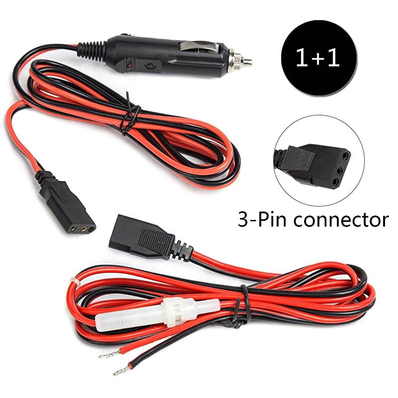 Radio Power CordCables 2Wire 15A 3Pin Power Cord with 12V Cigarette Lighter Plug for Radio 2 Pack